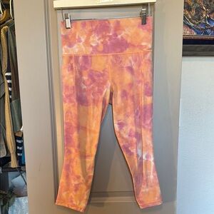 Athleta Salutation stash pocket Capri Leggings - Pink/ Orange Size S
